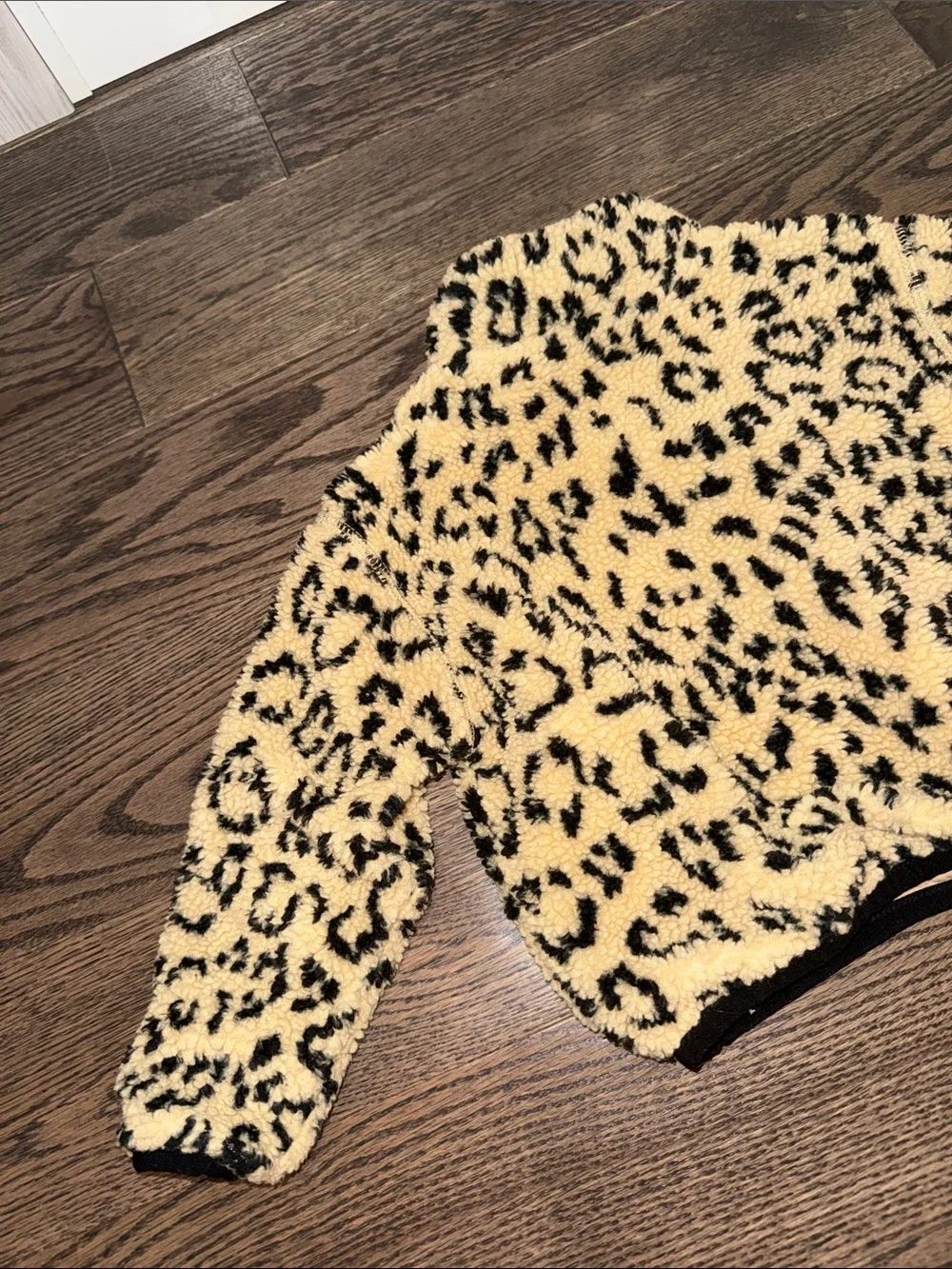 Ralph Lauren Kids Leopard Sherpa Zip Jacket - cream & Black 3T
